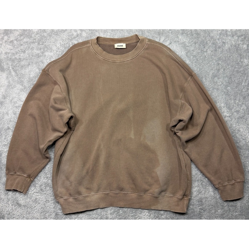 Elwood Oversized Core Crewneck Sweatshirt Womens L Large Brown Faded Relaxed